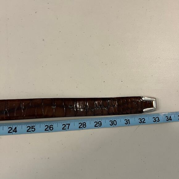 Fossil Brown Embossed Croco Genuine Leather Silver Tipped Belt Size Small - Picture 8 of 11